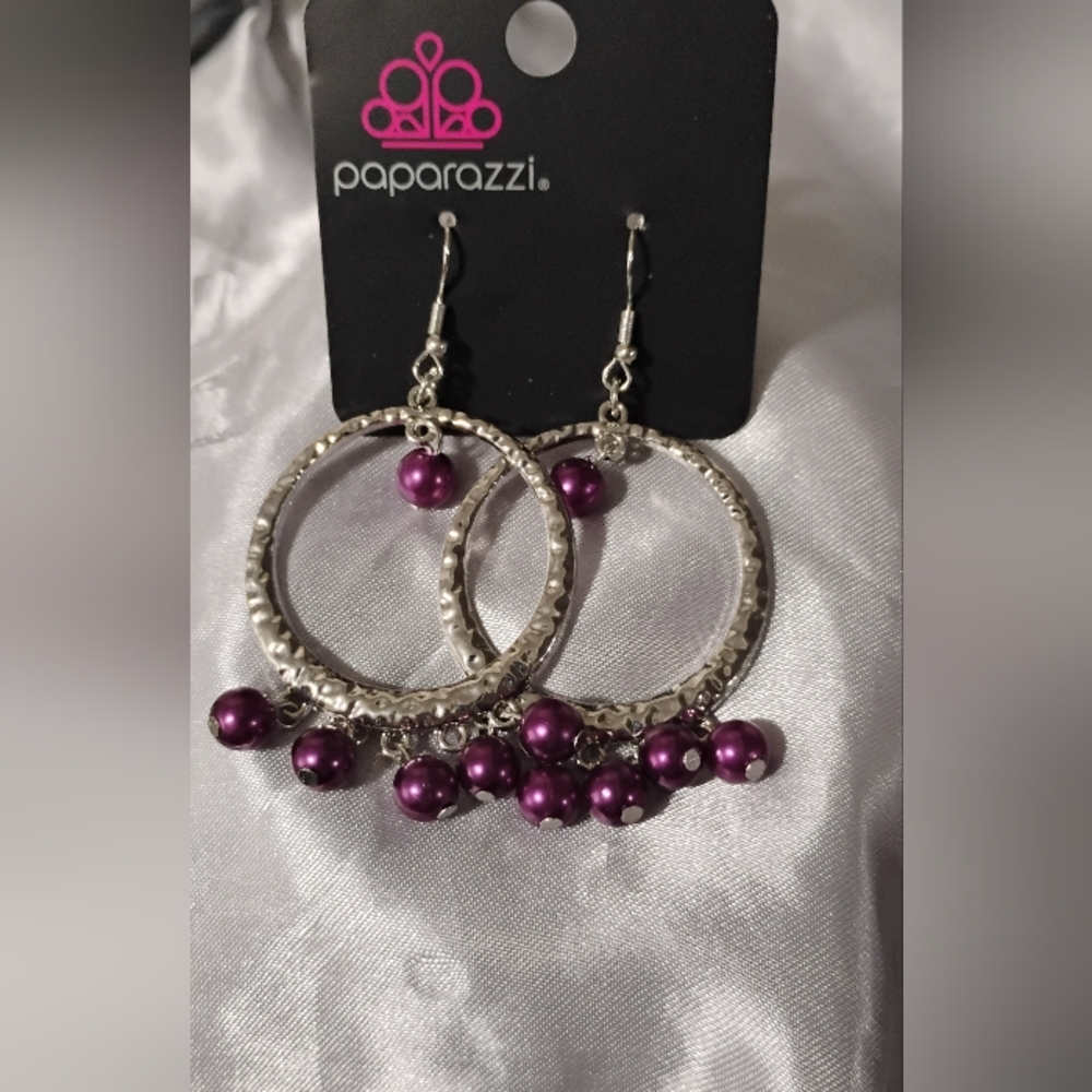 Elegant Silver and Purple Hoop Earrings